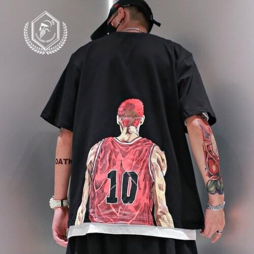 Men Fashion Loose Print Tee Casual Pullover Hip Hop T-shirt