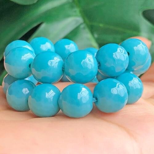 Natural Faceted Turquoises Blue Chalcedony Jades Stone Round Loose Beads For Jewelry Making 4/6/8/10mm DIY Bracelet Necklace