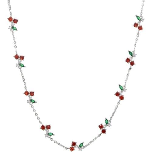 Red green cz lovely cherry charm high quality 2020 sumer fruit design fashion women necklace