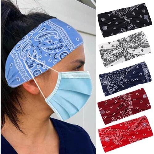 Cashew Flower Print Women Elastic Button Headband Hair Band Sport Yoga Sweatband Running Print Headband Hair Accessories Turban