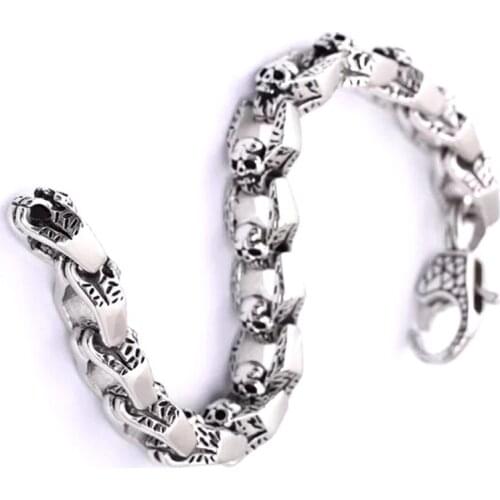 Rock roll big heavy dull mens skull bracelets 316 stainless steel biker men bracelets cool fashion design