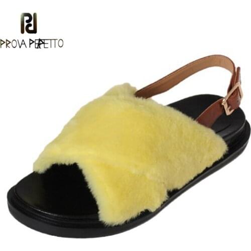 Lazy Rabbit Fur Soft Fur Sandals Autumn New Products Round Toe Thick Sole Back Strap Flat Outer Wear Cross Sandals Women