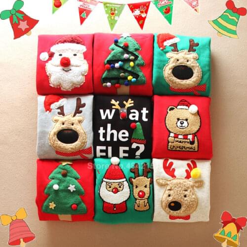 Thick Family Christmas Sweaters New Year Look Matching Hoodies Santa Claus Embroidery Cartoon Mom Dad Kids Pajamas Clothing