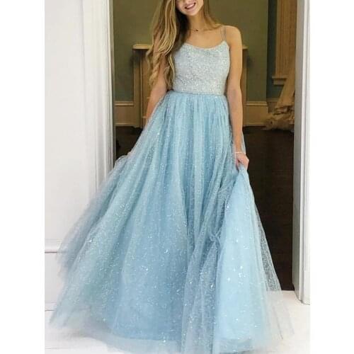 VKbridal Luxury Tulle Evening Dresses Long Crystal Ball Gown Pageant Gown 2020 New Cross Back sparkling Prom Party Dresses