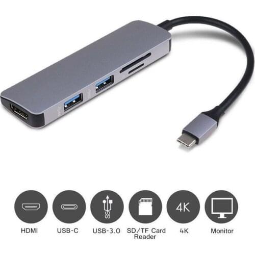 High Speed 5-in-1 Type C to OTG Smart Card Reader 4K HDMI USB 3.0 Hub For PC CF TF SD Memory Card Reader Adapter For Mac OS