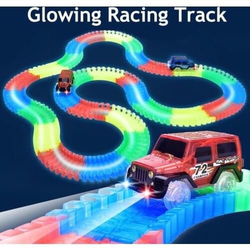 Railway Magical Glowing Race Track Car Toys Bend Flex Flash in the Dark Assembly Racing Track LED Racing Cars for Children