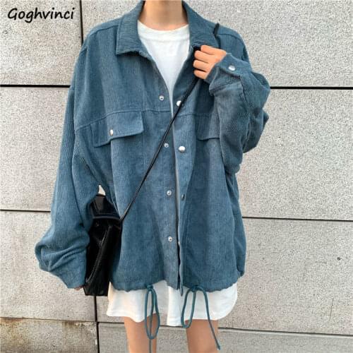 Women Solid Basic Jackets Single Breasted Corduroy Unisex Boyfriend Fashion Korean Style Windbreaker Preppy Females Leisure New