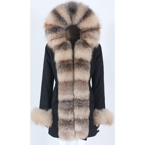 MENINA BONITA 2021 New Waterproof Real Fur Coat Winter Jacket Women Natural Fox Fur Collar Hooded Long Parka Warm Outerwear