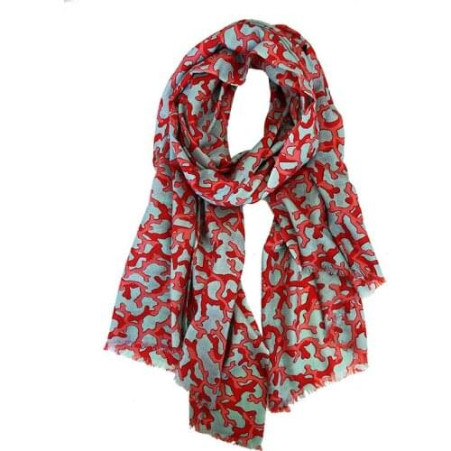 100% fine wool women fashion classic coral red turquoise color printed scarfs shawl pashmina 70x180cm