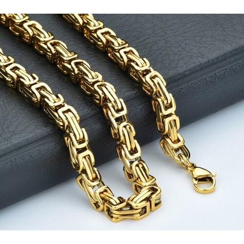 3pcs Hot Sell Men Boys Jewelry Gold Tone Stainless Steel Byzantine Necklace Chain 8mm18"-30"