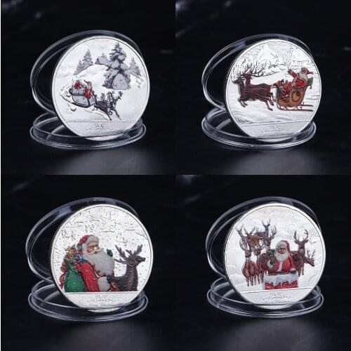 4Pcs Christmas Commemorative Coins Santa Claus Elk Medal Xmas Collectible