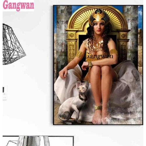 Diy diamond embroidery diamond painting Egyptian Queen and Sphynx cat full square mosaic 5d beauty picture cross stitch gangwan