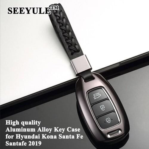 1pc SEEYULE Deluxe Aluminum Alloy Car Key Cover Case Shell Styling Car Accessories for Hyundai Kona Santa Fe Santafe 2019 2020