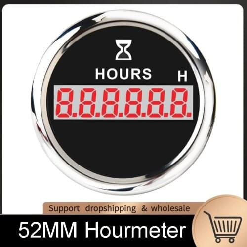 52mm Digital Hour Meter Waterproof Hourmeters LCD Display Clock Gauge With Red Backlight Fit for Auto Yacht Boat Motor