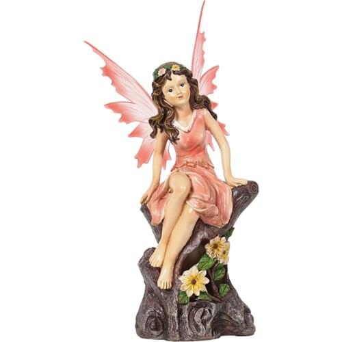 Solar Fairy Statue Fountain Decorative Faery with Wing Figurine Sculpture