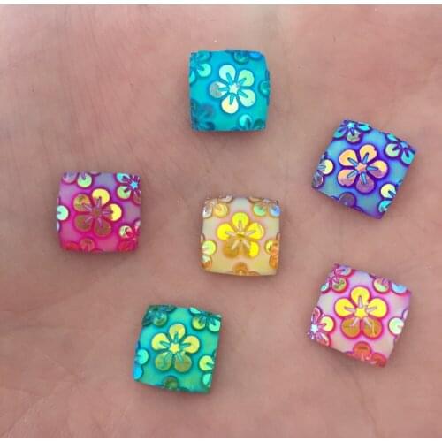 DIY 400PCS mix AB square Resin flower Flat back scrapbook Wedding craft buttons F043*10