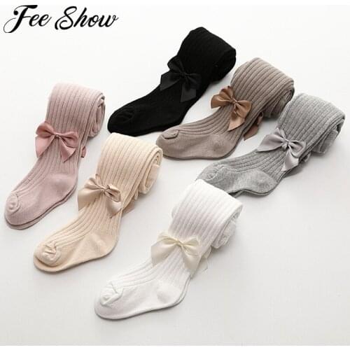Baby Girls Cotton Tights Princess Bowknet Baby Girls One-Piece Pantyhose Spring and Autumn New Style Trousers Ribbed Stockings