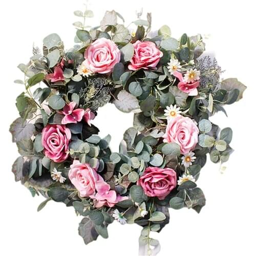 Artificial Eucalyptu Front Door Wreath Rose Floral Garland er Wall Decor
