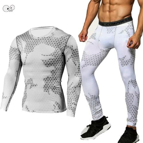 Compression Mens T Shirt+Pants 2 Pcs Sport Suits Camouflage Jogging Tracksuit Running Sets Male Gym Fitness Crossfit Sportswear