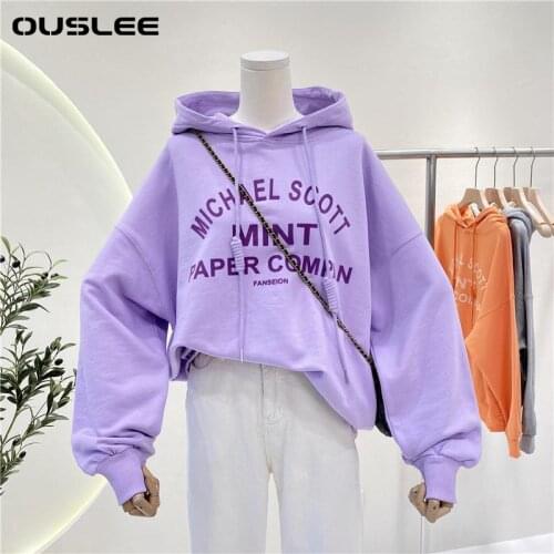 Ouslee Korean Style Women Funny Letter Hoodies Oversized Clothes Harajuku Sweatshirt Long Sleeve with Pocket Sweatshirts