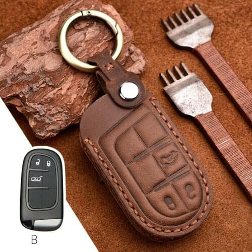Leather Car Key Case Cover For Jeep Grand Cherokee Chrysler 300C Renegade FIAT Freemont Dodge Ram 1500 Challenger Dart