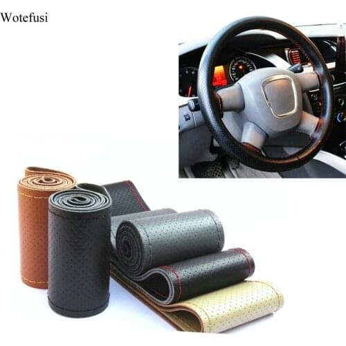 Wotefusi Car Leather Steering Wheel Cover Skin Solid Needle Thread 14" 15" 16" DIY Beige Brown Coffee Black [QPA439-QPA456]
