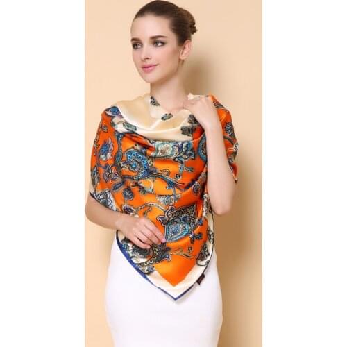 Hot Sale Large Size Square Silk Scarf Women Elegant Air-Conditioner Shawl Hand Painted 100% Mulberry Silk Scarves Shawls FW602