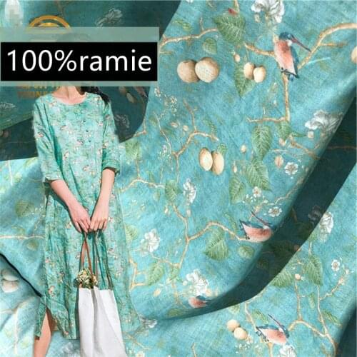 BIRD High Quality Natural Pure Ramie Linens Cloth Printed Fabric Summer Thin Chinese Style Robe Dress Tissu Diy Sewing DIY