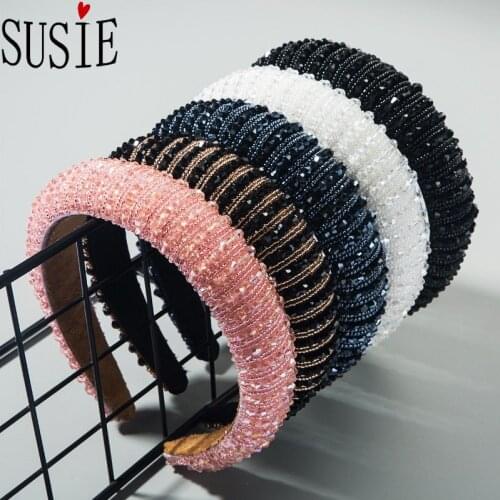 LOVE SUSIE Women Hairbands Rhinestone Crystal Hair Accessories Wide Sponge Headband Fashion Headwear Pure Color Hair Bands