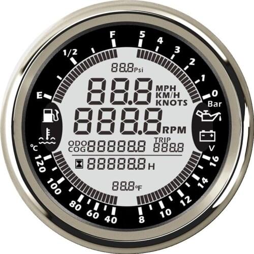 85mm 6 in 1 Multi-functional GPS Speedometer Digital Tachometer Fuel Level Gauge Volt Speed Gauge With Backlight fit Boat Car