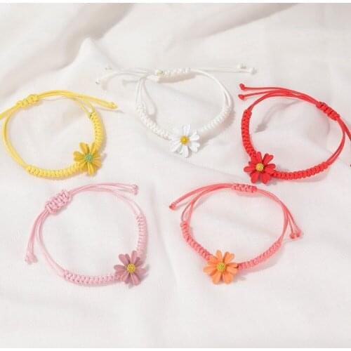 QiLuxy Fashion Handmade Weave Rope Bracelets for Women Girl Cute Metal Daisy Charm Bracelets Friendship Lucky Jewelry