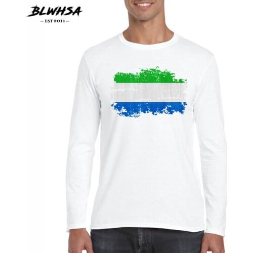 BLWHSA Sierra Leone Flag Printed Mens Cotton T-Shirt Casual Fitness Brand Camisetas Long Sleeve T Shirt for Men Clothing