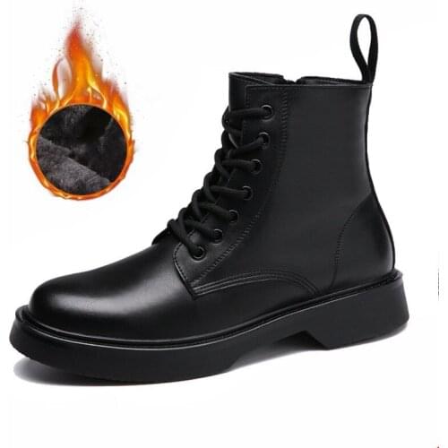 Mens boots Martin boots autumn new British middle cut mens shoes leather short boots plus cashmere boots mens trend shoes