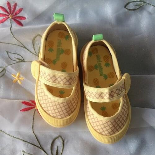 2021 New Mini Melissa Children Fruit Cavans Shoes Princess Straberry Pinapple Girl Fashion Jelly Shoes Kids Casual Sneaker MN052