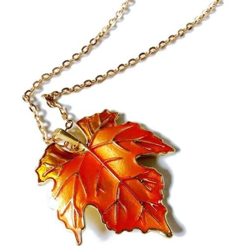 New Simple Pendant Orange Enamel Maple Leaf Necklace