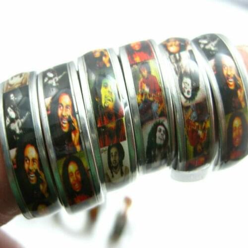 Wholesale lots bulk 100pcs/BOB MARLEY ring men women punk rock hiphop rasta Stainless Steel Rings Sticker Bands jewelry