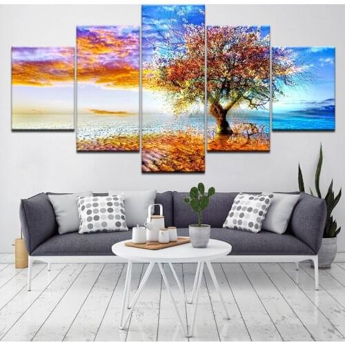 Coastal Wishing Tree Printed Canvas Wall 5 Piece Canvas Wallpapers modern Poster Modular art painting for Living Room Home Decor