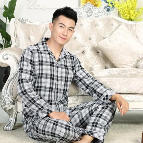 Pure cotton pajama sets men casual plaid Japanese 100% cotton long sleeve pyjamas sleepwear men