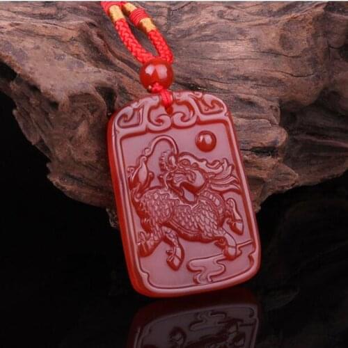 Natural Red Chalcedony Unicorn Jade Pendant Jewelry Lucky Exorcise evil spirits Auspicious Amulet Jade Pendant Fine Jewelry
