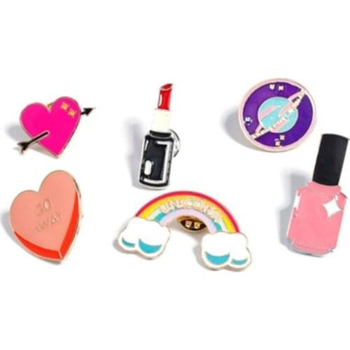 Pink Vase Nail Polish Lipstick Make Up Badges Brooches Pins Backpack Decoration for Women Jeans Bags Clothes