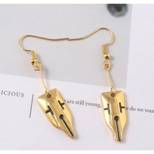 Anime JOJOS Bizarre Adventure Rohan Kishibe Pen Nib Earrings For Women Men Cosplay Accessories Jewelry Gift