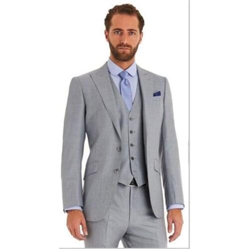Gray Wedding Tuxedo Men Suit Custom Made Groom Tuxedo Tuxedos Party Mens suits 3 piece set (jacket pants vest) Best Male Blazer