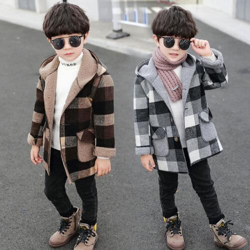 Autumn Winter 2 Colors Fashion Kids Toddler Boys Single Breasted Jackets Outerwear Short Style Boys Hooded Woolen Outwear Coats