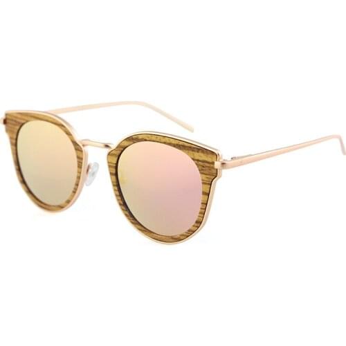 Dropshipping Promotional Uv 400 Protection Cat Eye Custom Women Stainless Steel Zebra Wood Frame Sunglasses