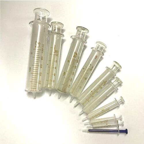 Glass Syringes Glass Sample Extractor Lab Glassware Glass Injector 1ml/5ml/10ml/20ml/30ml/50ml/100ml/120ml Standard Caliber 4mm