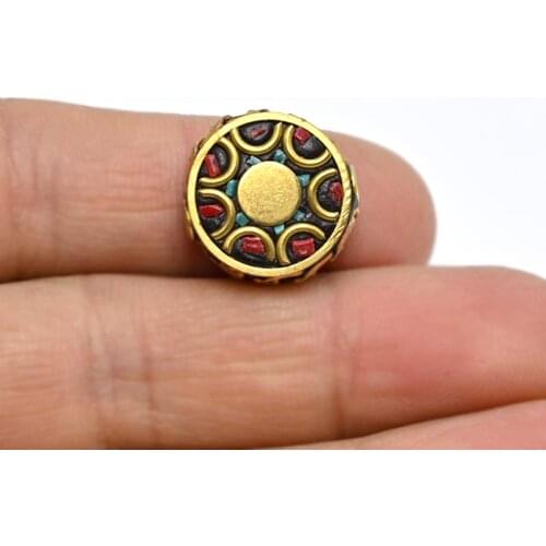 TZ-F09 Styles Retro Nepal Beads Handmade Red Coral Tibetan Bead Antique Golden For Jewelry Making DIY Bracelets