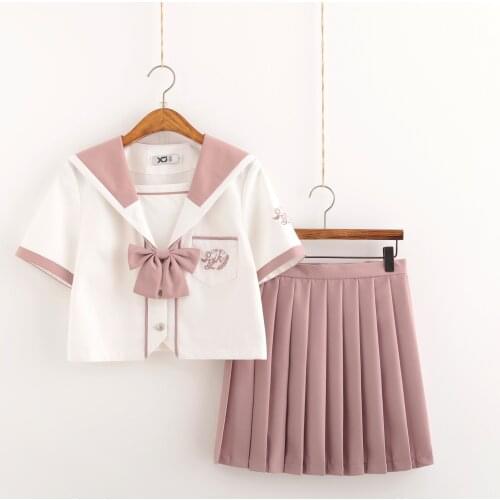 2021 Pink White JK Uniform Summer Short Sleeve Japanese School Uniforms Girls Sailor Sets Pleated Skirt JK Uniform COS Costumes