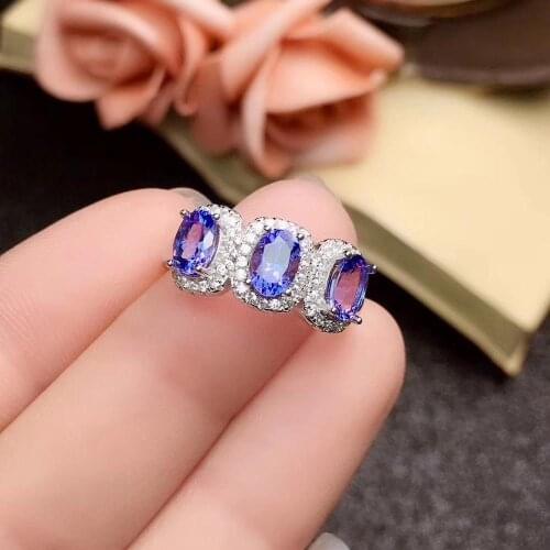 Vintage Charm 100% Real And Natural Tanzanite Rings 925 Sterling Silver Fine Jewelry