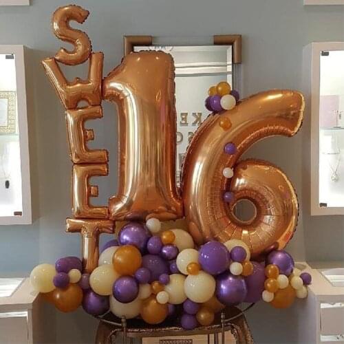 Aluminium Foil 32/40inch Number Balloons Sweet 16 18 30 50th Years Age Party Decorations 16 Years Birthday Decor Supplies