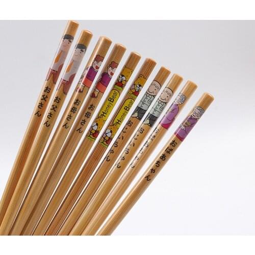 Japanese 22.5cm Family Chopsticks Creative Printing Chopsticks Bamboo Tableware Family Gifts Bamboo Chopsticks Korean